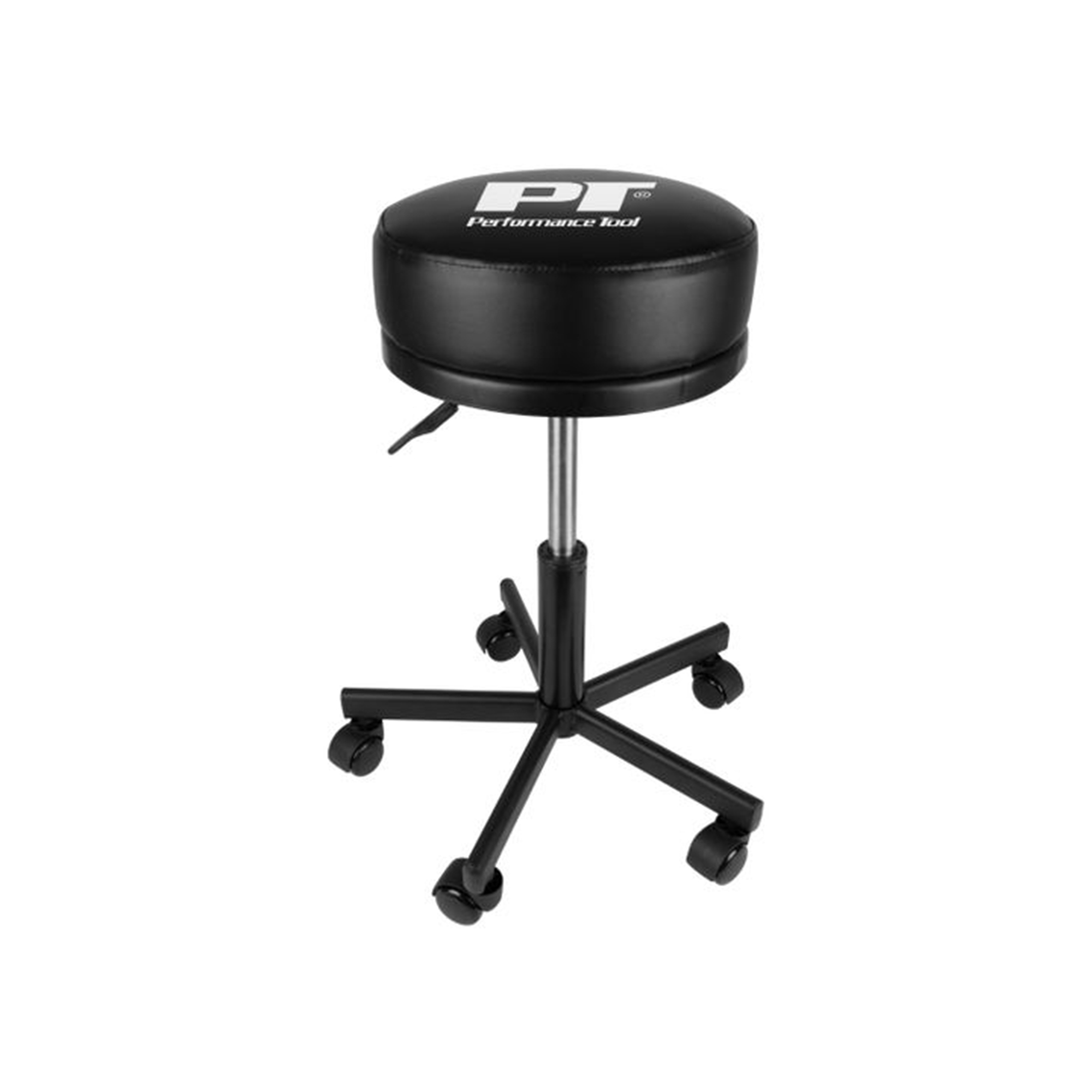 Performance Tool Big Top Pneumatic Rolling Shop Stool — 19–24in. Adjustable Height, Extra-Wide Padded Seat, 300-Lb. Capacity, Model# PRTW85033